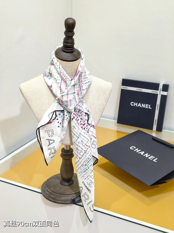 CC 25 Scarf 90CM In White Purple Colorful Cashmere 293047