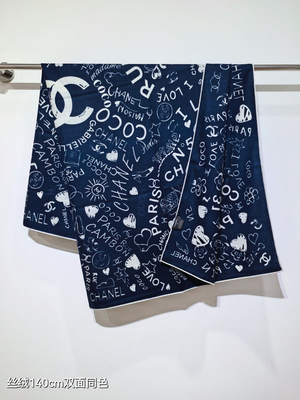 CC 25 Scarf 140CM Dark Blue Colorful Cashmere 293080