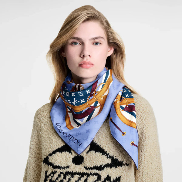 LV Scarf 90cm Blue Lavender Twill Silk Wool 136596
