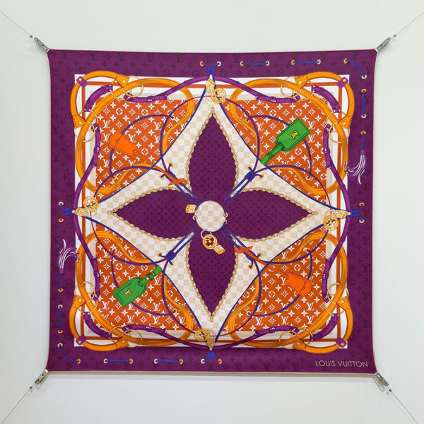 LV Scarf 90cm Purple Orange Twill Silk 136597