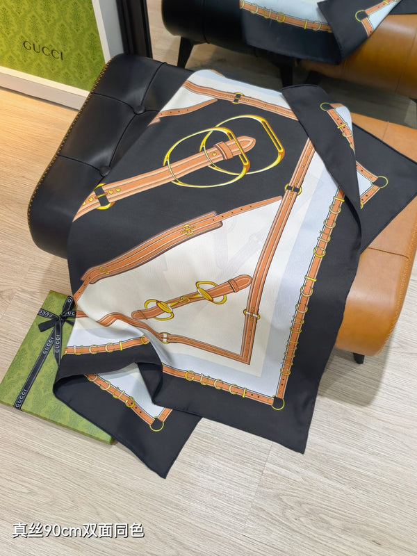 GG Double-Sided 90x90cm Black Colorful Twill Silk 194454