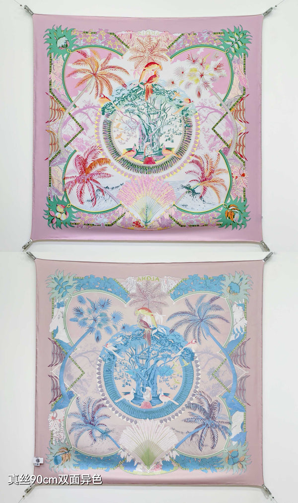 HM 26s Aloha Double Face 90x90cm Scarf Twill Silk 402754