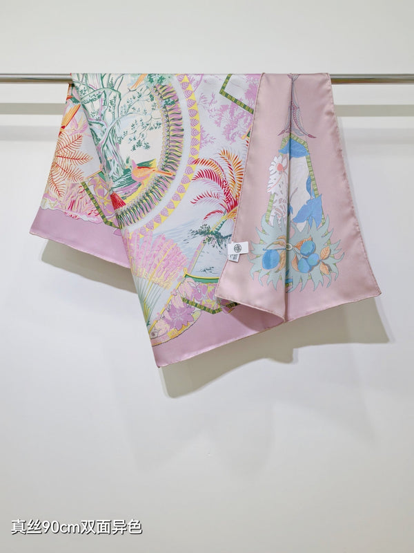 HM 26s Aloha Double Face 90x90cm Scarf Twill Silk 402754