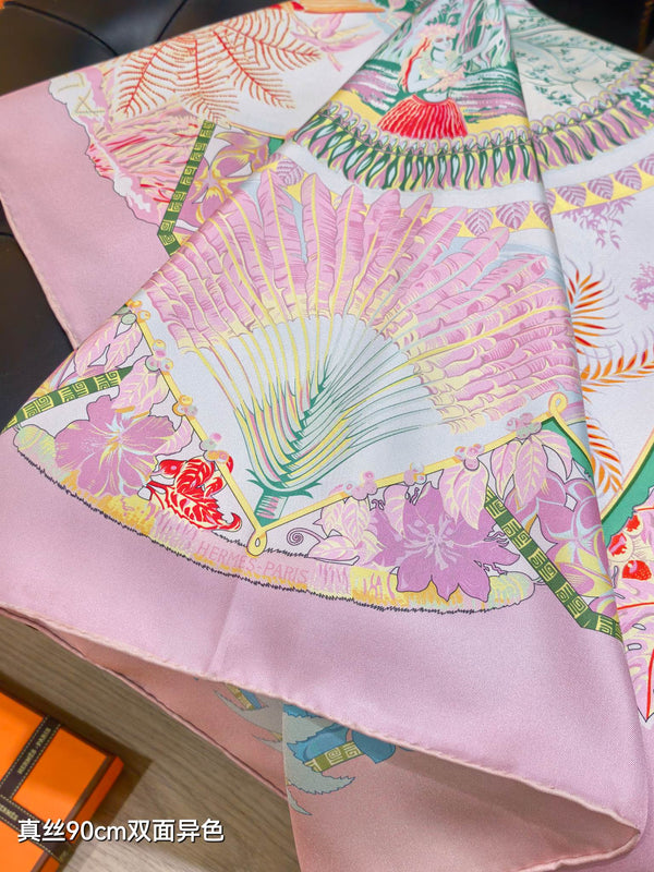 HM 26s Aloha Double Face 90x90cm Scarf Twill Silk 402754
