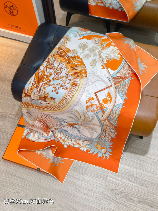 HM 26s Aloha Double Face 90x90cm Scarf Twill Silk 402755