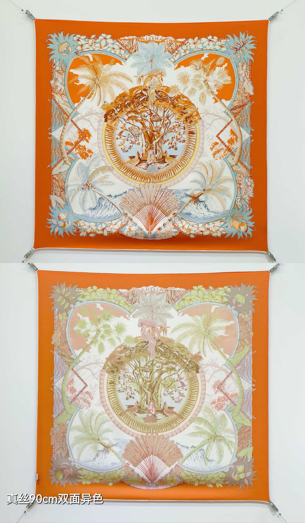 HM 26s Aloha Double Face 90x90cm Scarf Twill Silk 402755