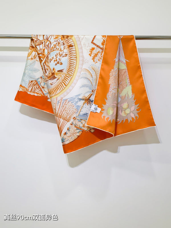 HM 26s Aloha Double Face 90x90cm Scarf Twill Silk 402755