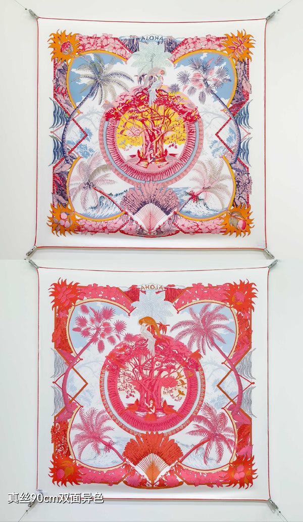HM 26s Aloha Double Face 90x90cm Scarf Twill Silk 402756
