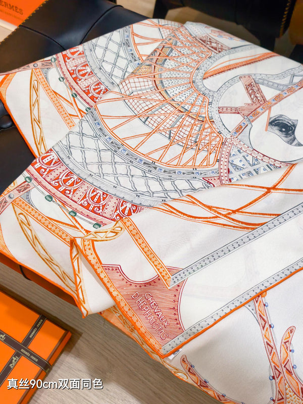 HM 26s Chevaux d'Hephaistos 90x90cm Scarf Twill Silk 402766