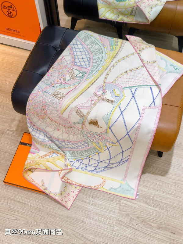 HM 26s Chevaux d'Hephaistos 90x90cm Scarf Twill Silk 402767