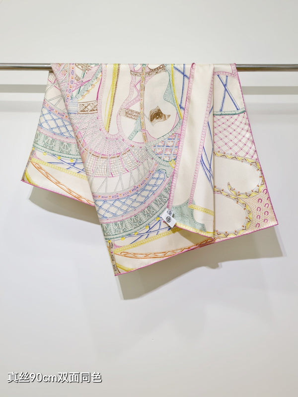 HM 26s Chevaux d'Hephaistos 90x90cm Scarf Twill Silk 402767