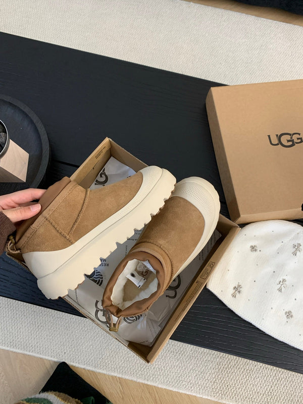 UGG Ultra Mini Ankle Boots Brown Cream Suede Rubber 512897