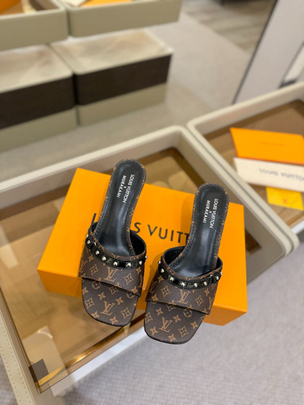 LV x TM 6AM Mule 4cm Brown Monogram coated canvas 241212