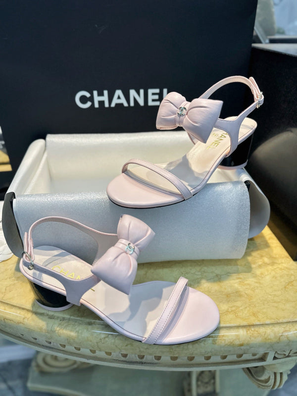 CC 26s Bow Block Heel Sandals Pink Leather 964839