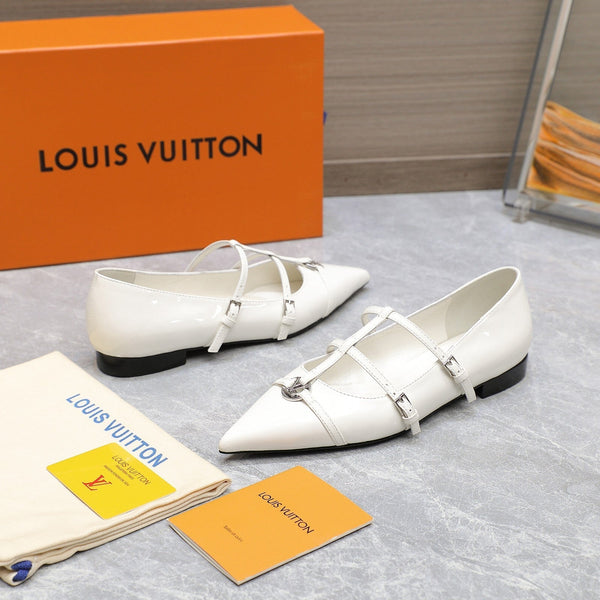LV 6AM Flat Ballerina White Patent Leather 601539