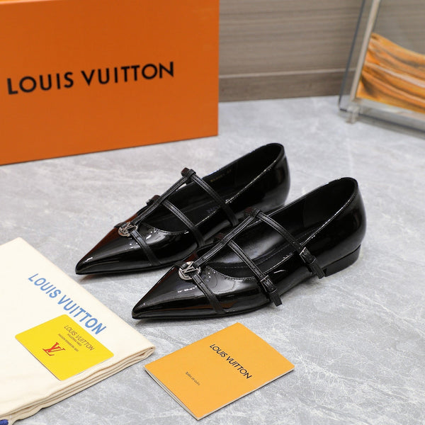 LV 6AM Flat Ballerina Black Patent Leather 601541