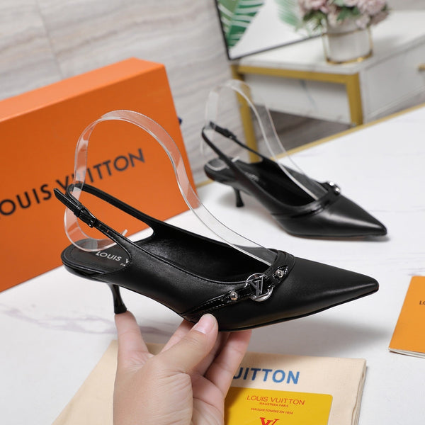 LV 6AM Slingback Pump 5cm Black Sheepskin 601544