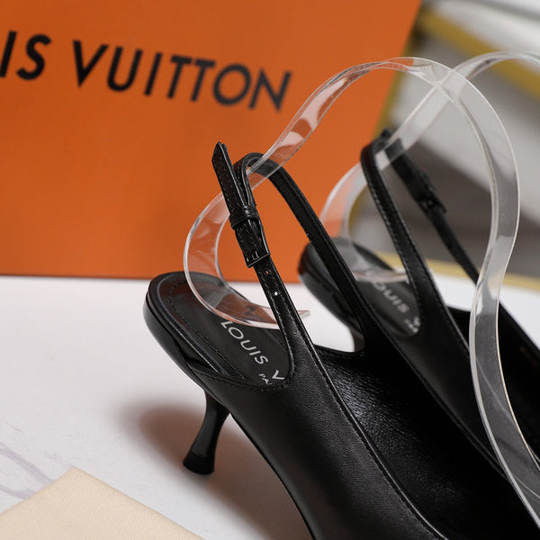 LV 6AM Slingback Pump 5cm Black Sheepskin 601544