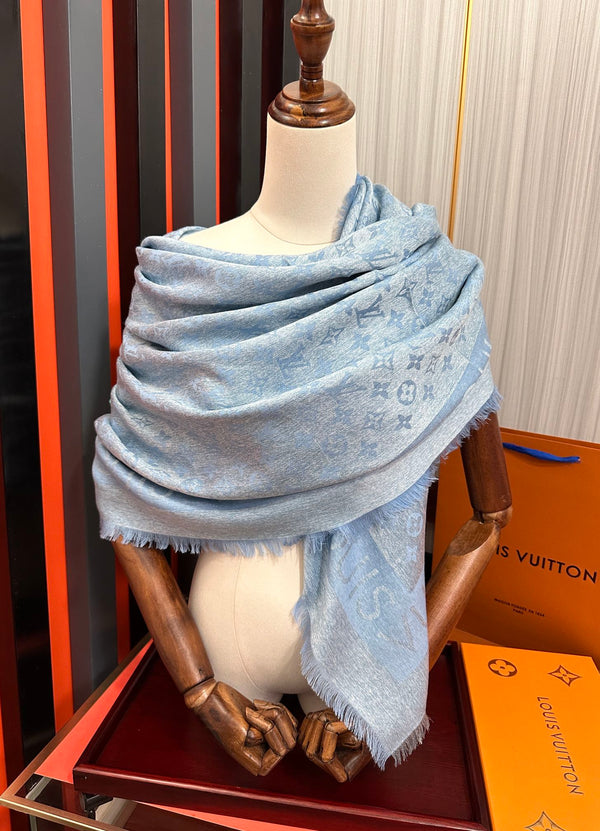 LV Long Scarf 140cm Baby Blue Cashmere 967312