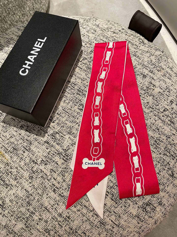 CC Twilly Mini Scarf 120cm Red White Mulberry Silk 798813