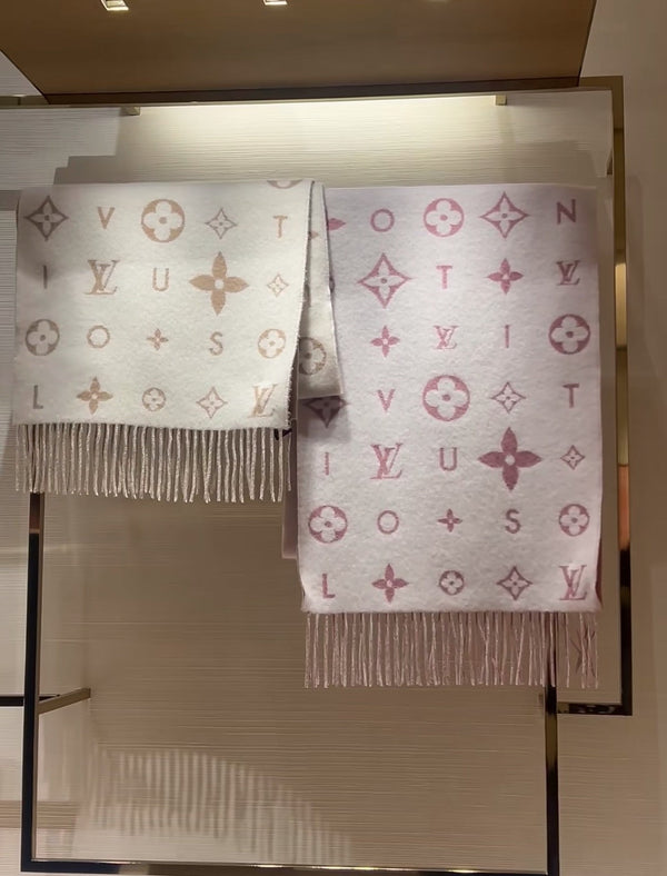 LV Reykjavik Scarf 220cm Pink Light Brown Cashmere 967213