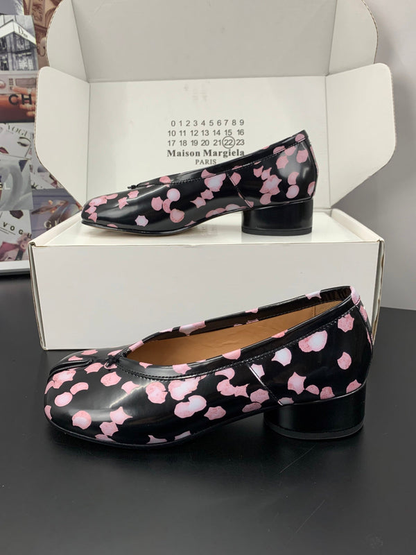 MM Tabi Ballet Flats 2cm Black Pink Cowhide 895245