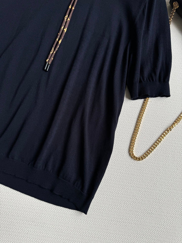 LV Knitted T Shirt Black Cotton Wool