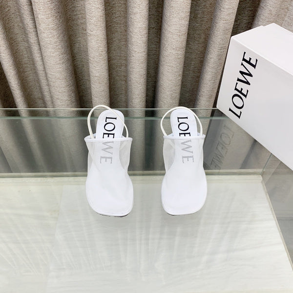 Loewe 25 Petal Slingback White Mesh Sheepskin