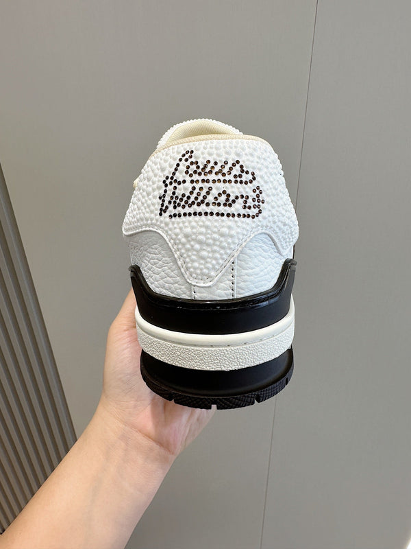 LV TRAINER CHOCOLATE BROWN DAMIER MIX WHITE GRAINED CALFSKIN