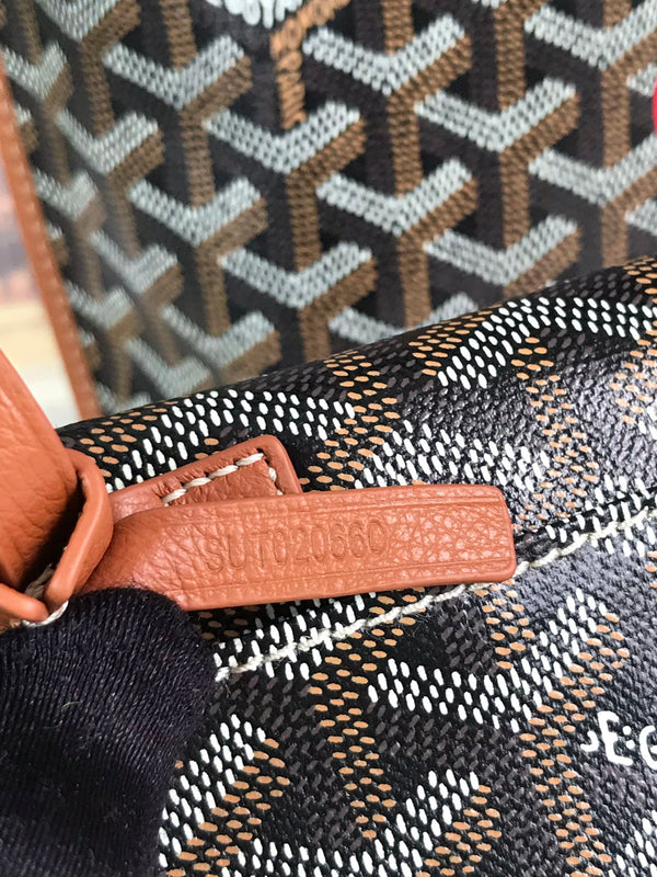 ANJOU MINI BAG 20 IN TAN CALFSKIN AND BLACK GOYARDINE CANVAS