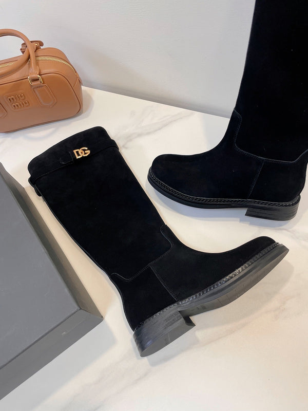 DC 24 Knee-High Boots Black Suede & Nubuck 999236