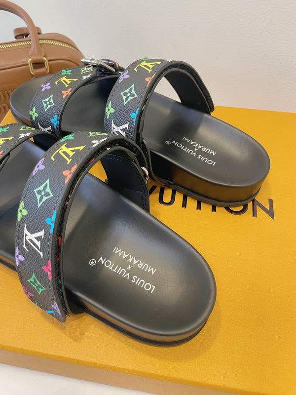 Bom Dia Flat Comfort Mule Black and Multicolored Monogram Canvas 241333