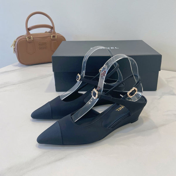 CC 26s T-Strap Slingbacks Black Satin 941621