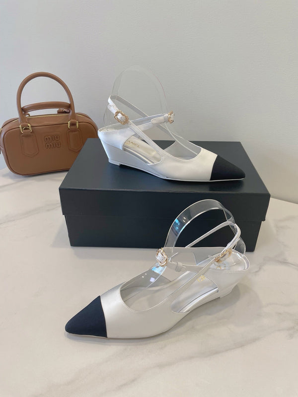 CC 26s T-Strap Slingbacks Black White Satin 941623