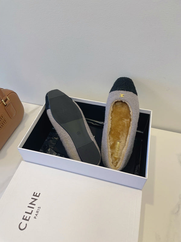 CL 26s Flat Shoes In Grey And Black Wool