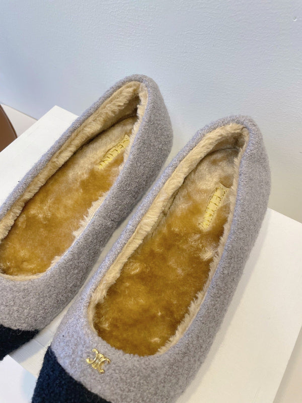 CL 26s Flat Shoes In Grey And Black Wool