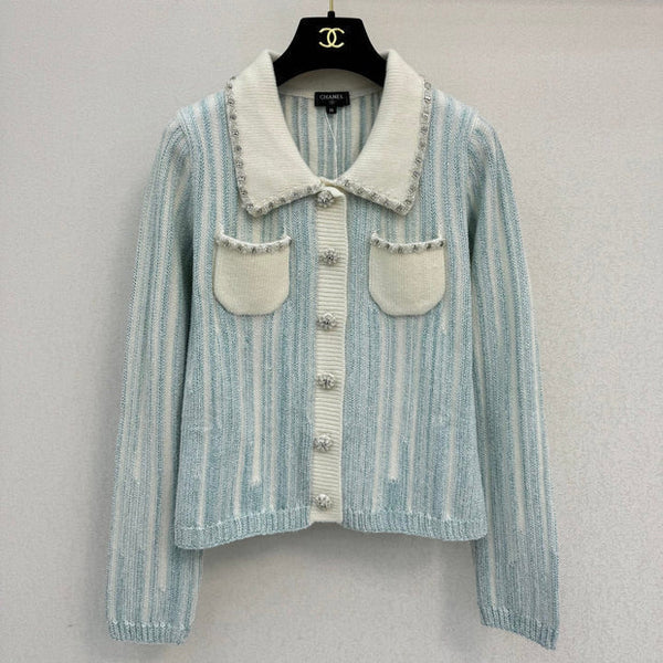 CC 2026 Striped Cardigan Blue White Wool 424700