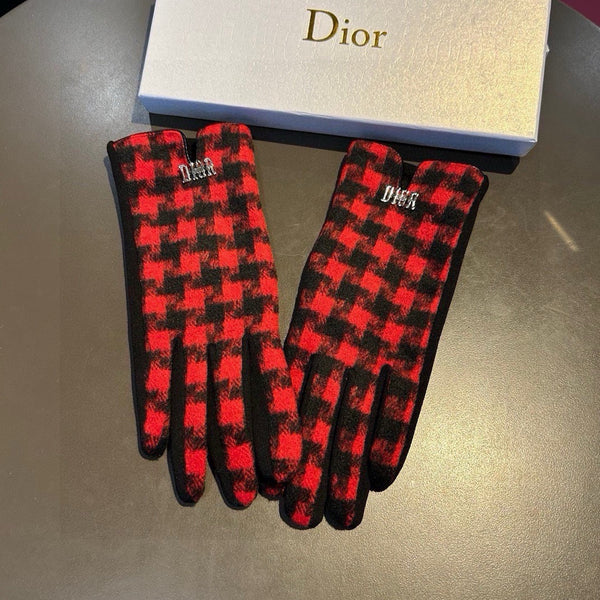 PLAID GLOVES IN RED MIX BLACK WOOL 405939