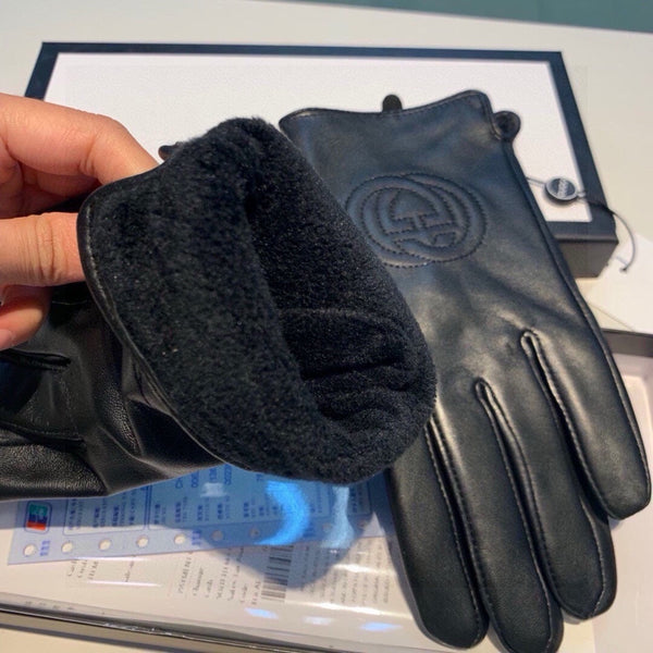 GLOVES WITH EMBROIDERY DESIGN IN BLACK LAMBSKIN AND WOOL LINING 407774