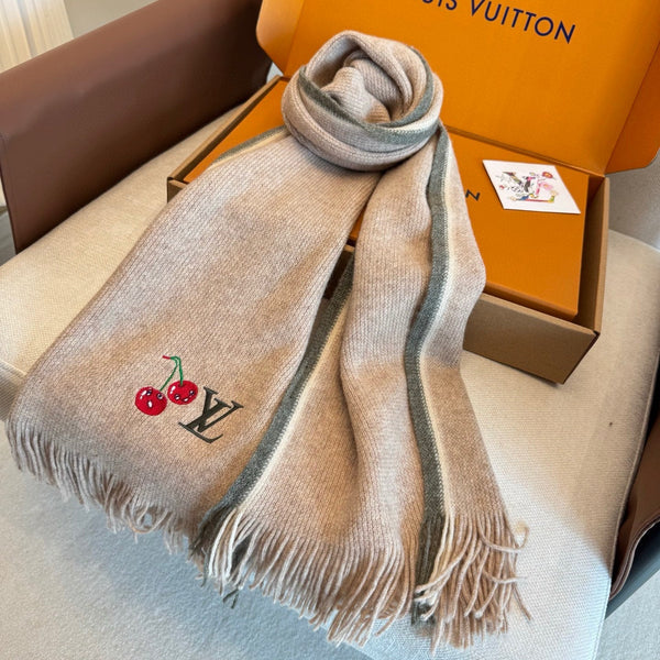 LV 25ss Scarf 180CM Light Beige Knitted Cashmere 292790