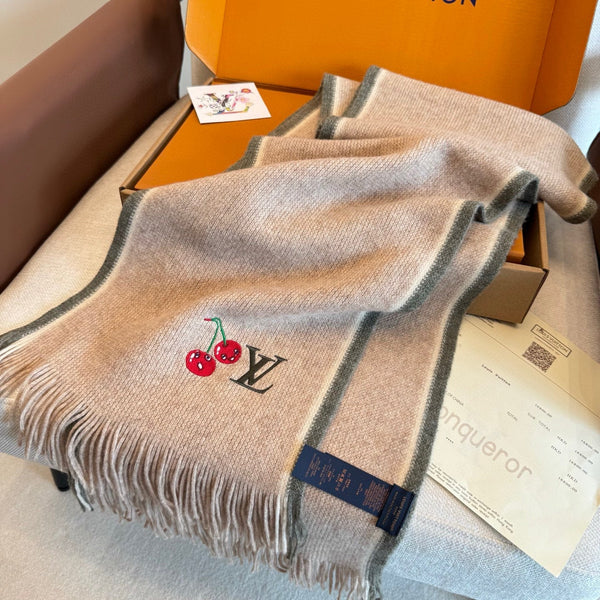 LV 25ss Scarf 180CM Light Beige Knitted Cashmere 292790