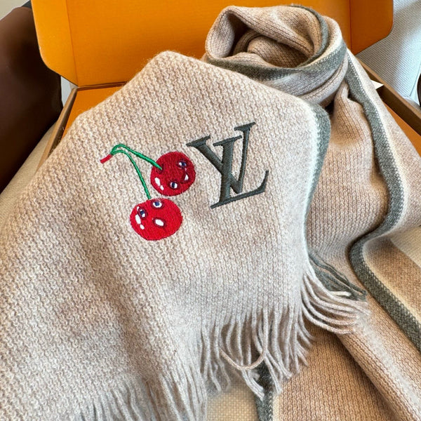 LV 25ss Scarf 180CM Light Beige Knitted Cashmere 292790