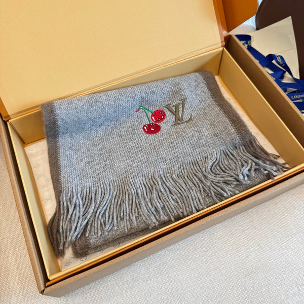 LV 25ss Scarf 180CM Gray Knitted Cashmere 292792