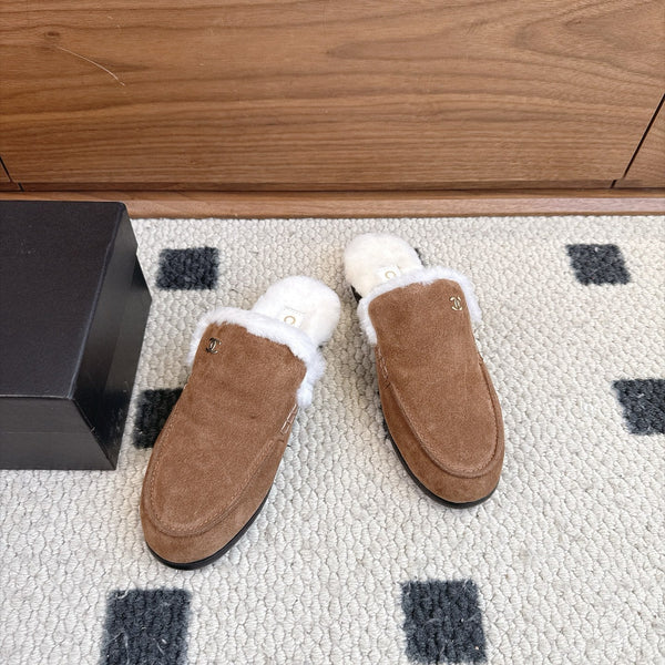 CC 26s Mule Mir Half-Slippers Brown White Shearing Suede 983862