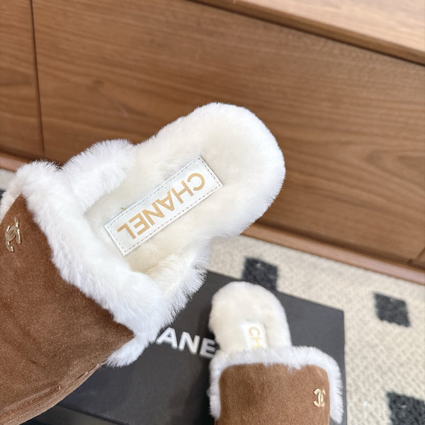 CC 26s Mule Mir Half-Slippers Brown White Shearing Suede 983862