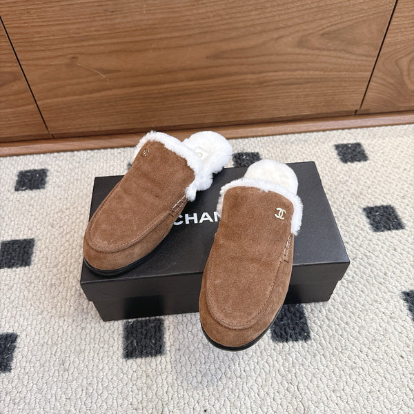 CC 26s Mule Mir Half-Slippers Brown White Shearing Suede 983862