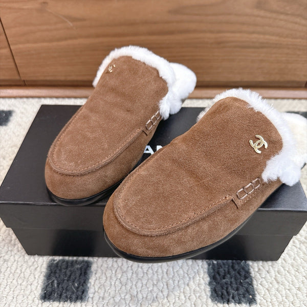 CC 26s Mule Mir Half-Slippers Brown White Shearing Suede 983862