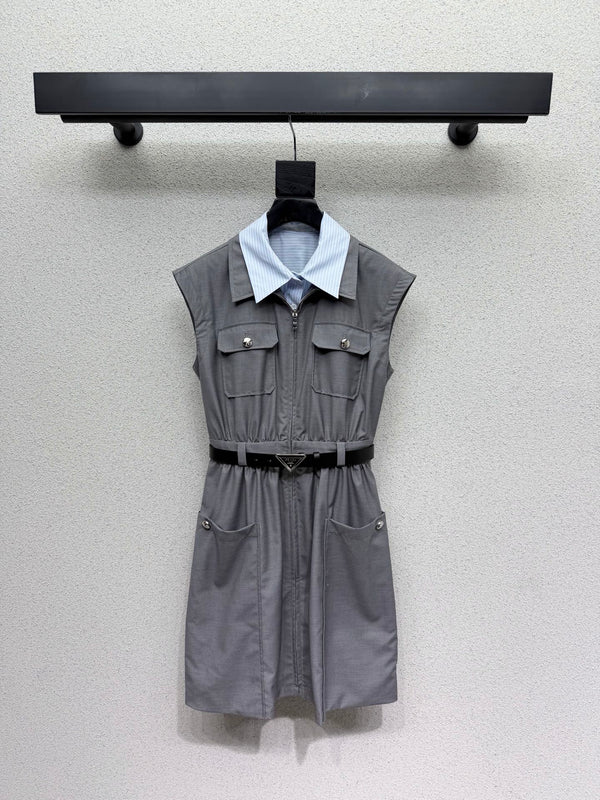 Pra 26s Striped Collared Sleeveless Dress 393957