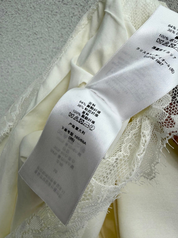 CD 26s Mid-Length Straight Skirt White Wool Silk Lace 398263