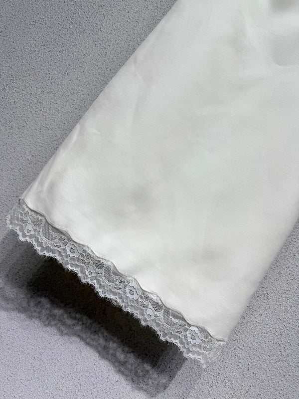 CD 26s Mid-Length Straight Skirt White Wool Silk Lace 398263